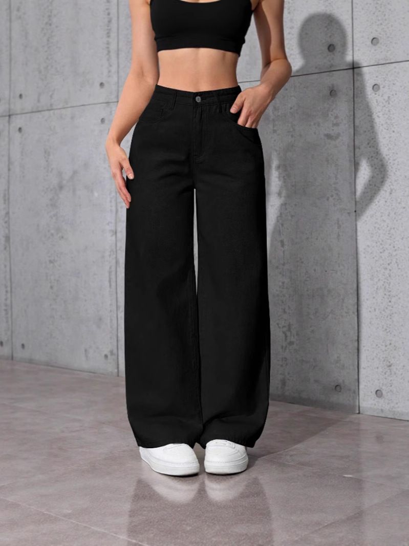 Men's & Women's Loose Fit High Waist Straight Leg Denim Jeans - Classic Streetwear Style (Light Blue, Dark Blue, Black)_mkmklike.com