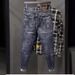 Fashion 2025 Luxury Fashion Men's Pants Korean Style Jeans Washed With Cat Whisker Holes Colorful Paint Splatters Slim Trousers_mkmklike.com