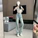 Women's High-Waisted Slim Fit Straight Leg Jeans Lightweight Summer Fashion Washed Blue Distressed Slimming Wide Leg Pants_mkmklike.com