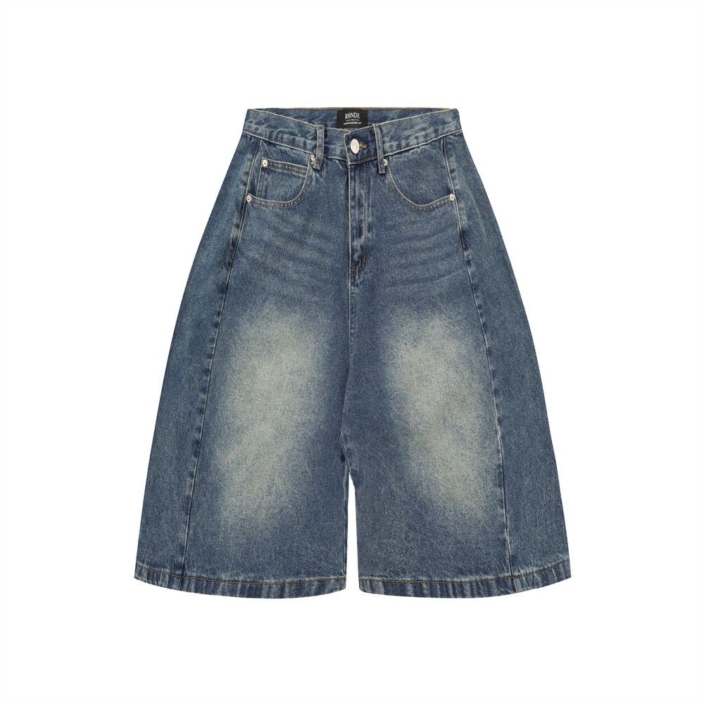 Men's Punk Distressed Denim Shorts – Oversized Washed Cotton Cut-Out Patchwork Cargo Shorts (XS-XL, Vintage Blue)_mkmklike.com