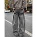 High Street Loose Fitting Wide Leg Curved Jeans Men's American Style Letter Print Silhouette Washed Straight Leg Drape Distressed Trousers_mkmklike.com