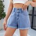 Women's Clothing Washed Classic Loose Curling Casual Denim Shorts_mkmklike.com