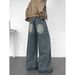 "High Waisted Wide Leg Jeans For Men Retro Streetwear Baggy Denim Pants With Dropped Crotch 90s Vintage Loose Fit Trousers With Distressed Wash"_mkmklike.com