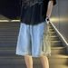 Men's Clothing Workwear Denim Shorts Summer Ins Trendy Loose Straight Shorts Versatile Casual Wide Leg Mid Length Pants_mkmklike.com