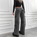 Vintage Washed Distressed Straight-Leg Jeans For Women – Streetwear Denim With Multi-Pockets_mkmklike.com