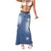 Women's Clothing Raw Edge Skirt Star Worn Denim Skirt High Waist Slit Jeans_mkmklike.com
