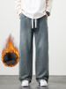 Men's Winter Warm Fleece-Lined Thick Insulated Denim Pants Wide-Leg Straight Thermal Baggy Jeans Asian Size L-5XL_mkmklike.com