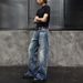 King Series Snowflake Blue Selvedge Washed Vintage A-Line Straight Leg Jeans For Men & Women - Classic Denim Pants With Retro Style_mkmklike.com