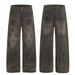 Men's High-Waist Distressed Jeans High Street Style Loose Fit Height Enhancing Retro Streetwear_mkmklike.com