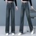 Women's Slim Wide-Leg Jeans, Autumn/Winter, Fleece-Lined, New Trendy High-Waisted Slimming Versatile Casual Straight_mkmklike.com