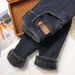 Women's High-Waisted Skinny Jeans – Stretch Fleece-Lined Winter Pants, Slim Fit & Ankle-Length, Deep Gray Blue For Everyday Comfort_mkmklike.com