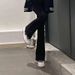 Black Straight-leg Jeans Petite Women, Plus Size, Loose Fit, Slimming, High-waisted, Wide-leg, Slightly Flared, Long_mkmklike.com