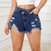 Women's Clothing New Versatile High Waisted Raw Edge Shorts Elastic Hole Hip Lifting Jeans_mkmklike.com