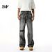 EF JEANS | 2025 Spring New Product Niche Design Personalized Washed Black And Gray Loose Ripped Jeans_mkmklike.com