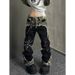 Unisex Distressed Embroidered Jeans – Vintage Washed Wide-Leg Denim Pants With Hand-Painted Details_mkmklike.com