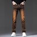 Men's Dark Brown Stretchy Denim Trousers Comfortable Fit Midweight Simple Jeans Multi-Pocket Pants_mkmklike.com