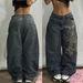 American Retro Trendy High Street Wide-leg Jeans With Advanced Embroidery And Prints, Washed, Loose-fitting, Versatile_mkmklike.com