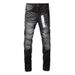 Men Women Y2K Stacked Flared Jeans, Black-Grey Whisker Wash With White Paint Speckles & Small Torn Holes, Summer-Friendly_mkmklike.com