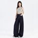 Women's Dark Blue High Waist Straight Leg Jeans - Non-Fade Stretch Denim Wide Leg Pants For Fall, Trendy Streetwear & Casual Outfits_mkmklike.com