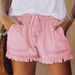 Women's Clothing Elastic Waist Drawstring Casual High Waist Slimming Denim Shorts_mkmklike.com