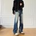 Vintage High-Waisted Flared Jeans For Men - Retro Wide-Leg Bootcut Pants With Street Style Design, Loose Fit & Comfortable Stretch Denim_mkmklike.com