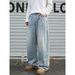 Men's Spring High Street Style Baggy Casual Pants Straight Leg With Side Pleats And Distressed Wash American Fashion_mkmklike.com
