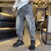 Men's Stylish Loose Fitting Jacquard Casual American Style Drawstring Jogger Jeans Versatile Trendy For Spring Autumn_mkmklike.com