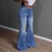Women's Clothing Stretch Flared Jeans With Distressed Details - Comfortable & Stylish Denim Pants For Casual & Office Wear_mkmklike.com