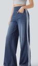 Women's Clothing Washed Blue Side Striped Denim Jeans Vintage Washed Blue Side Stripe Jeans For Women - High Street Loose Fit Wide Leg Flared Pants_mkmklike.com