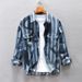 Loose Shoulder Casual Men's Striped Printed Denim Shirt Jacket_mkmklike.com