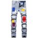 Men's Slim Fit Fashion Trousers Small Feet Embroidered Stretch Washed Blue Jeans Color Patch Foreign Trade Denim_mkmklike.com