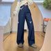 2025 New Lace Patchwork Waist Design Straight-Leg Jeans Women, Loose Fit, Slimming Wide-Leg Pants For Petite Women_mkmklike.com