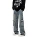 Men's Retro Blue Cargo Jeans High Street Style Loose Wide Leg Straight Leg Pants Multiple Pockets Casual Long Trousers Autumn Winter_mkmklike.com