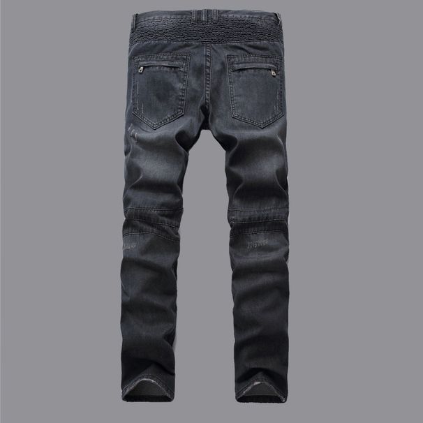 Men's Clothing Men's Light Colored Pleated Slim Straight Motorcycle Pants European And American Jeans_mkmklike.com