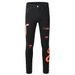 Men's Black Snake Embroidery Stretch Denim Jeans Pants Skinny Tapered Pencil Trousers With Snakeskin Leather Patch_mkmklike.com