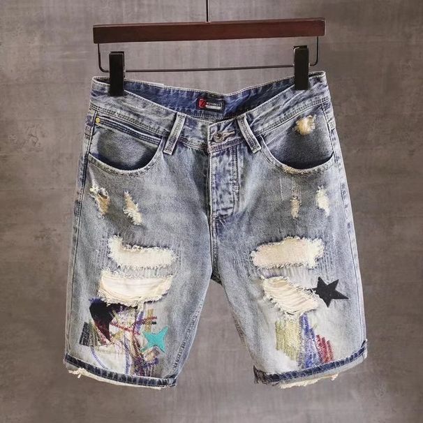 Men's Slim Fit Distressed Denim Shorts – Korean Street Style 5-Inch Inseam (28-36) – Lightweight Summer Grey Washed With Artisan Tears_mkmklike.com