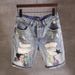Men's Slim Fit Distressed Denim Shorts – Korean Street Style 5-Inch Inseam (28-36) – Lightweight Summer Grey Washed With Artisan Tears_mkmklike.com