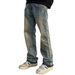 Men's Clothing High Street Vibe Distressed Yellow Mud Dyed Washed Jeans Men's Trend Ins Straight Flared Cleanfit Pants_mkmklike.com