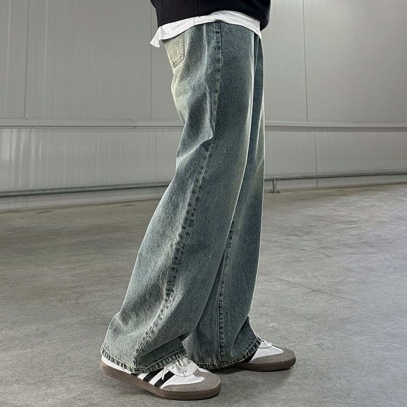 Men's Clothing Washed Distressed Jeans Men's Autumn New Korean Style Trend Loose Wide Leg Straight Pants Casual_mkmklike.com