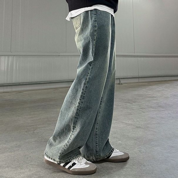 Men's Clothing Washed Distressed Jeans Men's Autumn New Korean Style Trend Loose Wide Leg Straight Pants Casual_mkmklike.com