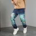 Men's Relaxed Straight Fit Jeans With Oil Painting Washed Design – Distressed Denim Pants For Casual Streetwear_mkmklike.com