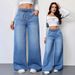 Vintage Light Blue High-Waisted Wide-Leg Jeans For Women – Relaxed Fit With Adjustable Drawstring Waist & Retro Stitching_mkmklike.com