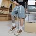 Men's Summer Five Point Denim Shorts Blue Versatile Simple Korean Style Trendy Non Stretch Mid-Length Youth Pants_mkmklike.com