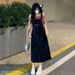 ELLE Salt Style Cute Denim Strap Women Summer New Loose Slimming Mid-Length Dress For Petite Figures_mkmklike.com