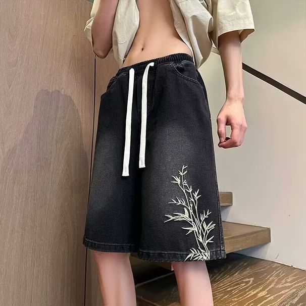 Men's New Embroidered Denim Shorts – Summer Lightweight Washed Casual 5-Inch Shorts (Black, Blue, S-3XL)_mkmklike.com