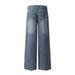 Washed Denim Long Loose Wide-Leg Hippie Rock Rivet Decorated Pocket Design Straight-Leg Pants Men's Street Fashion_mkmklike.com