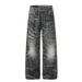 Retro Distressed 3D Printed Jeans Men's Loose Straight Leg Wide Leg Pants Trendy Cool Washed Coated Denim For Women_mkmklike.com