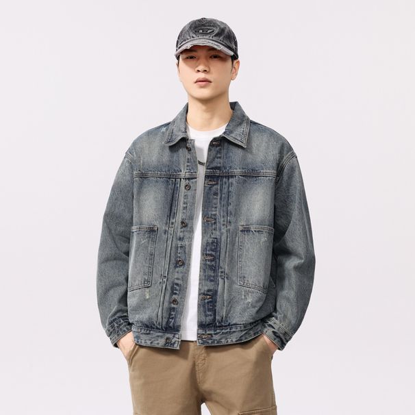American Vintage Washed Denim For Spring And Autumn New Style Loose Casual Jacket Workwear Top Trendy Men's Clothing_mkmklike.com