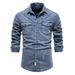 Men's Distressed Denim Shirt - Heavy Washed Cotton Workwear Shirt For Casual Wear (S-XXL)_mkmklike.com