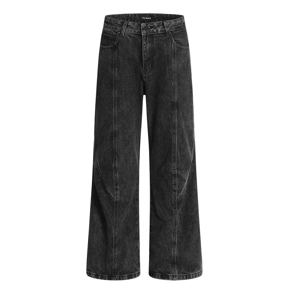 Washed Vintage Denim Punk Street Style Split Deconstructed Design Loose Casual Straight Pants For Men_mkmklike.com